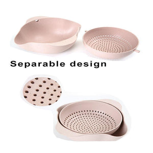 Multifunctional Fruits Washing Basket Double Layers Rotating Draining Colander