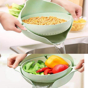 Multifunctional Fruits Washing Basket Double Layers Rotating Draining Colander